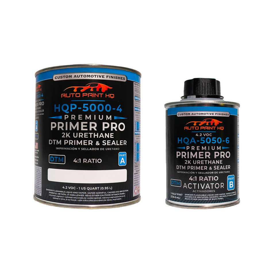Premium Pro DTM 2K Urethane High Build Primer Quart Gray, White, Black