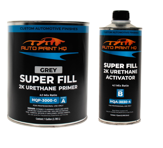 Super Fill 2K Urethane High Build Primer Surfacer Gallon Gray, White, Black, or Buff - Auto Paint HQ