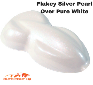Flakey Silver Pearl Over Pure White Basecoat Quart Car Motorcycle Paint Kit